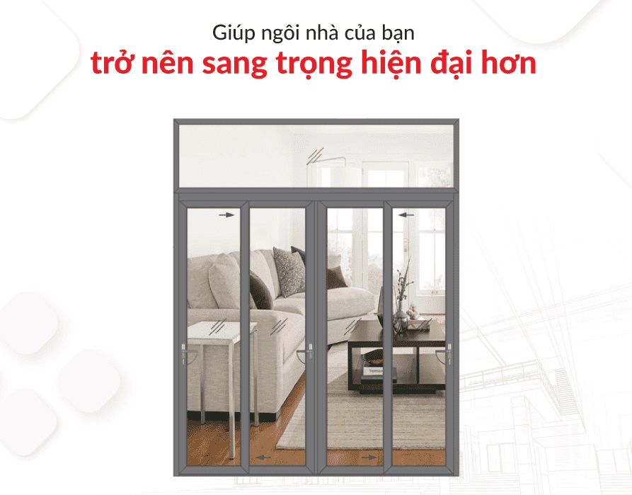 Cửa nhôm 4 cánh mở trượt hệ BossWindow