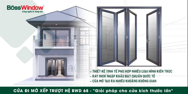 Mẫu cửa nhôm kính 4 cánh xếp gấp BossWinwdow