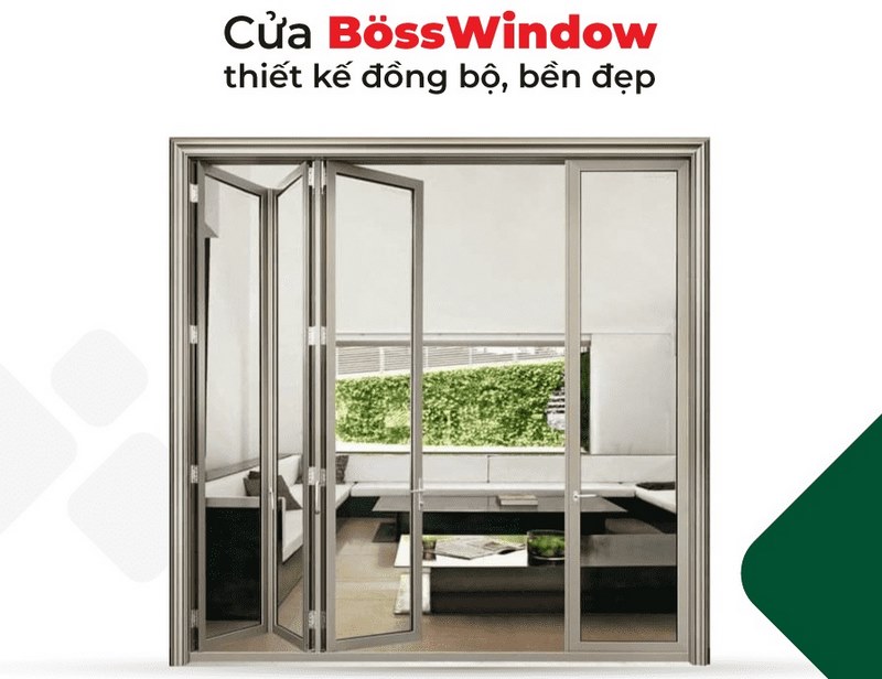 Mẫu cửa nhôm kính 4 cánh mở xếp gấp màu xám