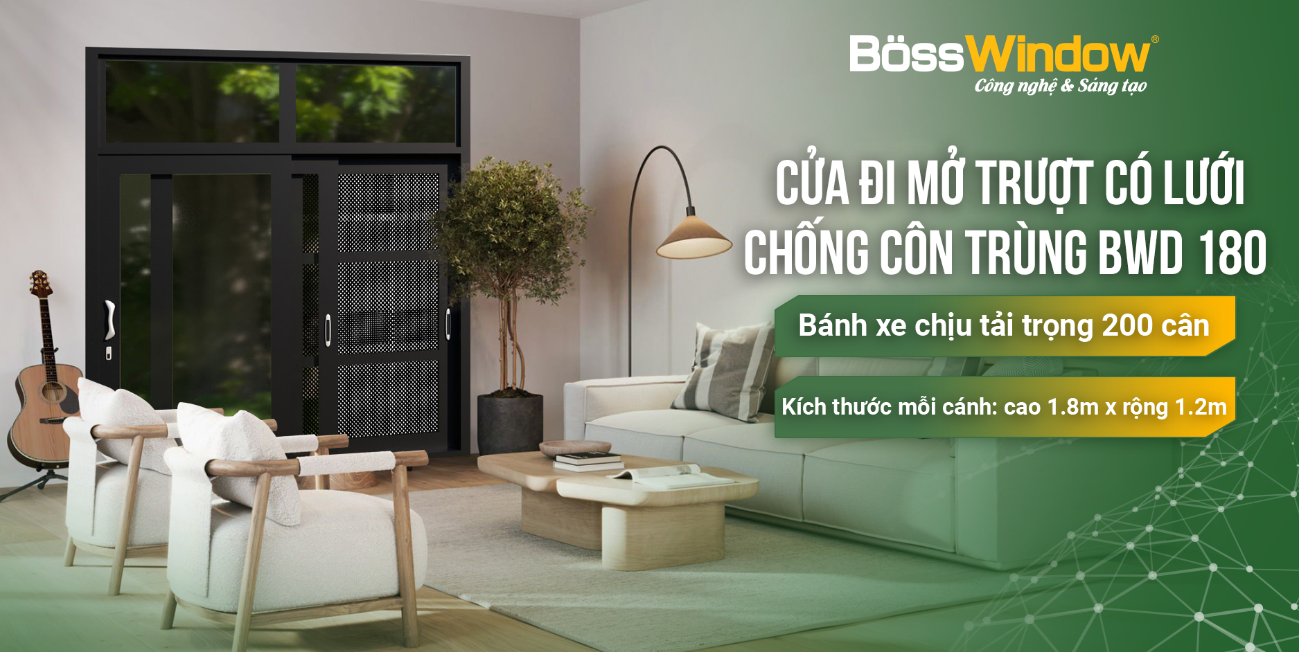 CỬA ĐI MỞ TRƯỢT CÓ LƯỚI CHỐNG CÔN TRÙNG BWD180